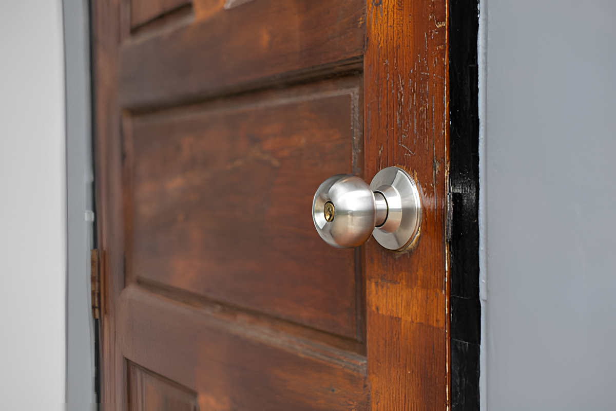 doorknob installed on a wooden door
